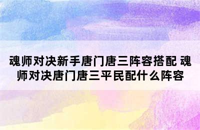 魂师对决新手唐门唐三阵容搭配 魂师对决唐门唐三平民配什么阵容